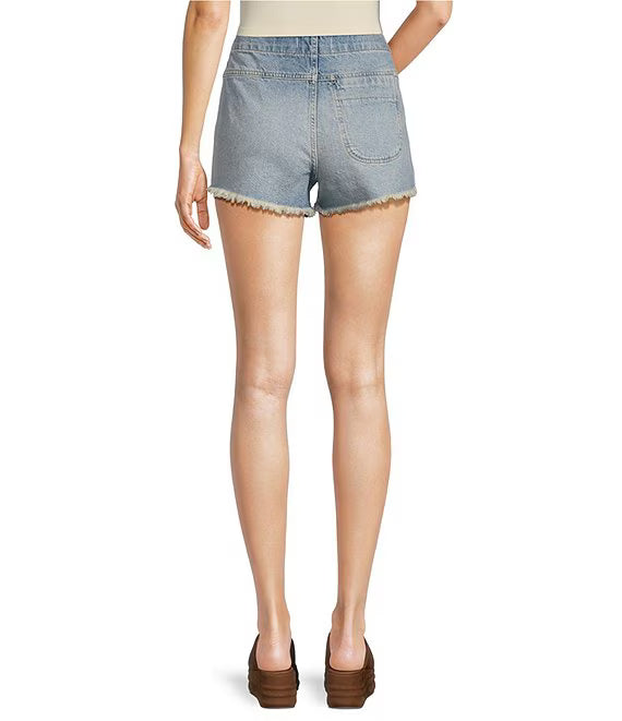 XIAOCHAN-Emmy Denim High Waisted Asymmetric Raw Hem Tie Side Mini Skort