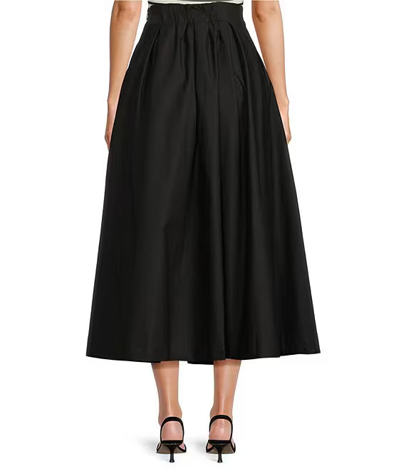 XIAOCHAN-Woven Poplin High Rise Pleated A-Line Flounce Maxi Skirt