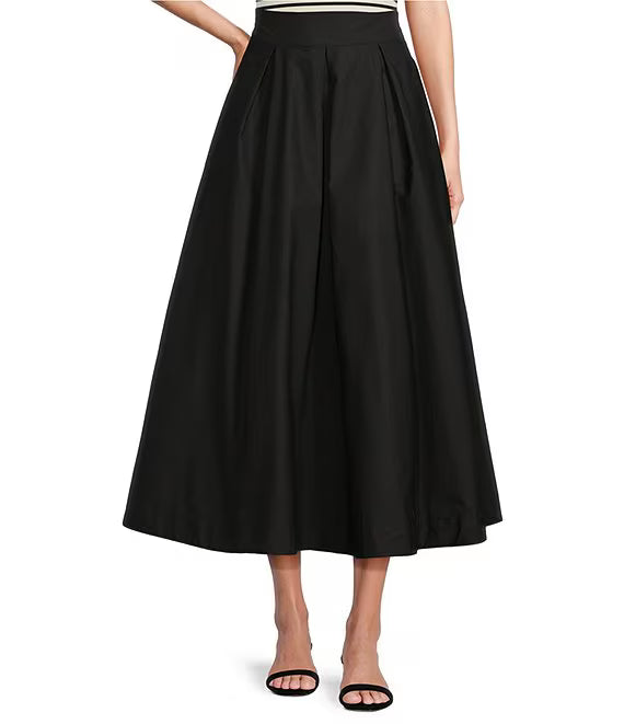 XIAOCHAN-Woven Poplin High Rise Pleated A-Line Flounce Maxi Skirt