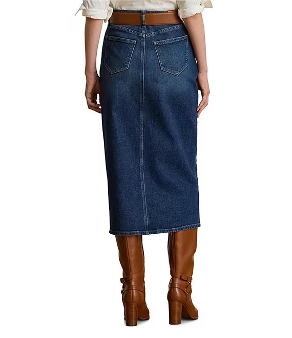 XIAOCHAN-Cotton Blend Denim Midi Pencil Skirt