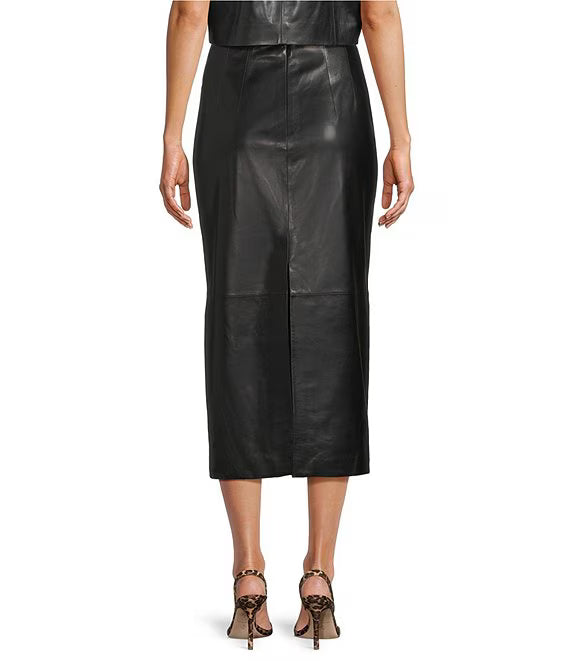 XIAOCHAN-Amelia Genuine Leather Midi Skirt