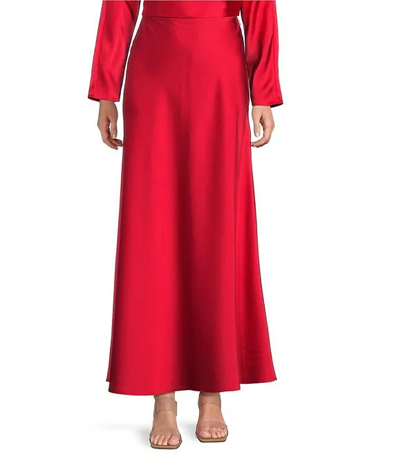 XIAOCHAN-Bella A-Line Satin Maxi Skirt