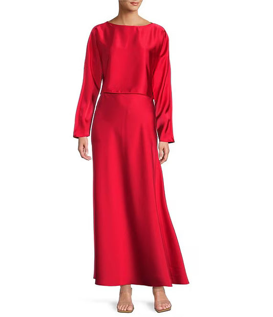 XIAOCHAN-Bella A-Line Satin Maxi Skirt